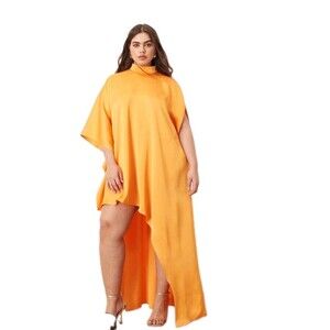 Asos Arrange High Neck  Cape Sleeve  Mini Dress Asymmetric Hem  Orange Size 16